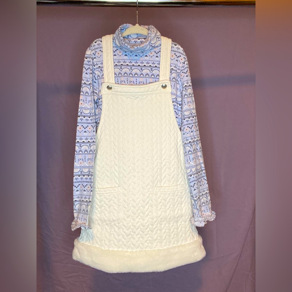 Knitted dress overall with turtleneck long sleeve shirt